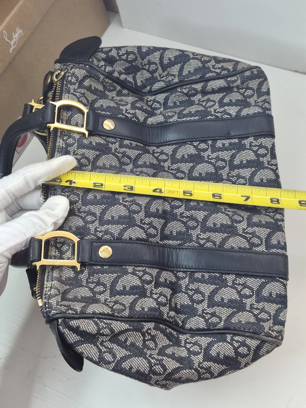 Dior Navy Monogram Canvas Satchel with Gold Hardware - Picture 10 of 13